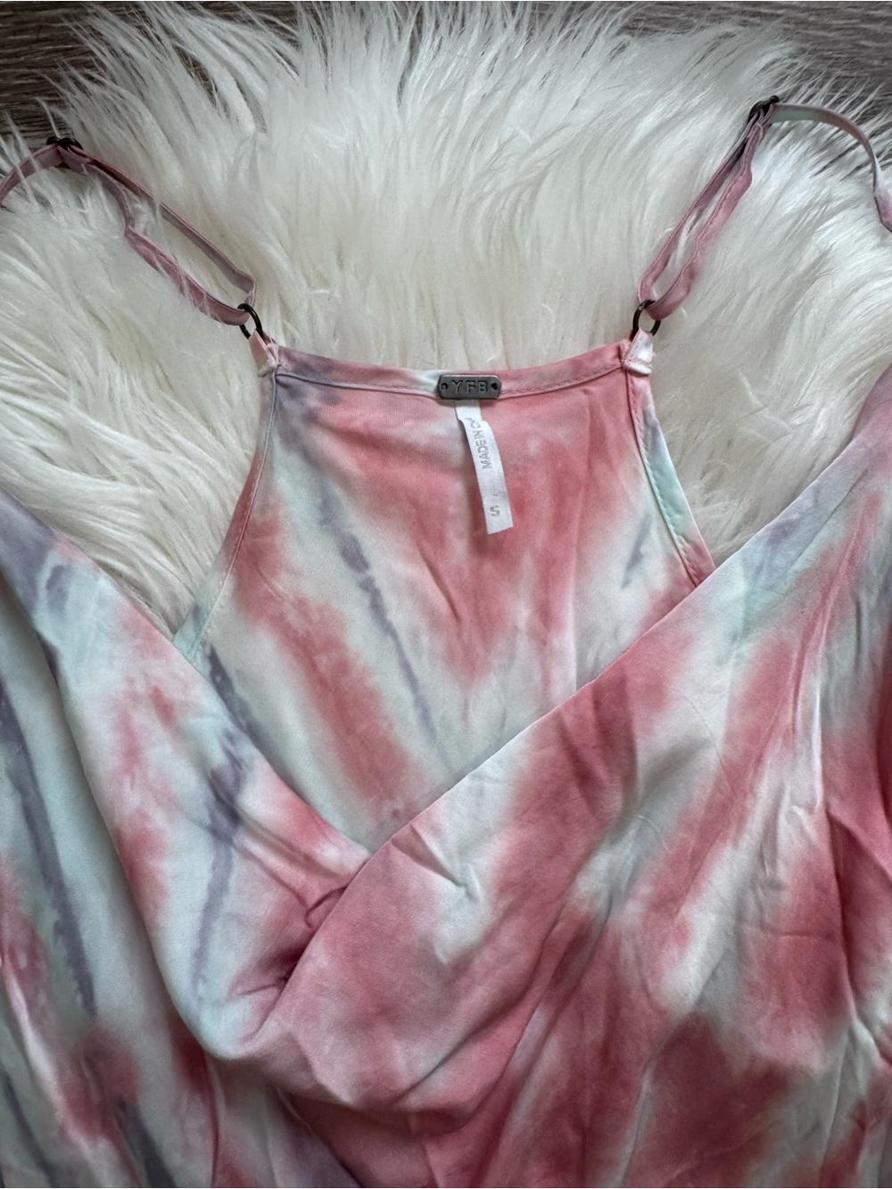 Young Fabulous & Broke satin sweetie plum  Pastel Tie-Dye slip dress - Picture 6 of 10